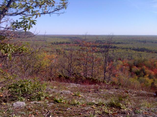 A view from the trail. Norwich Bluff is on the left. The Porkies are to the right off camera.